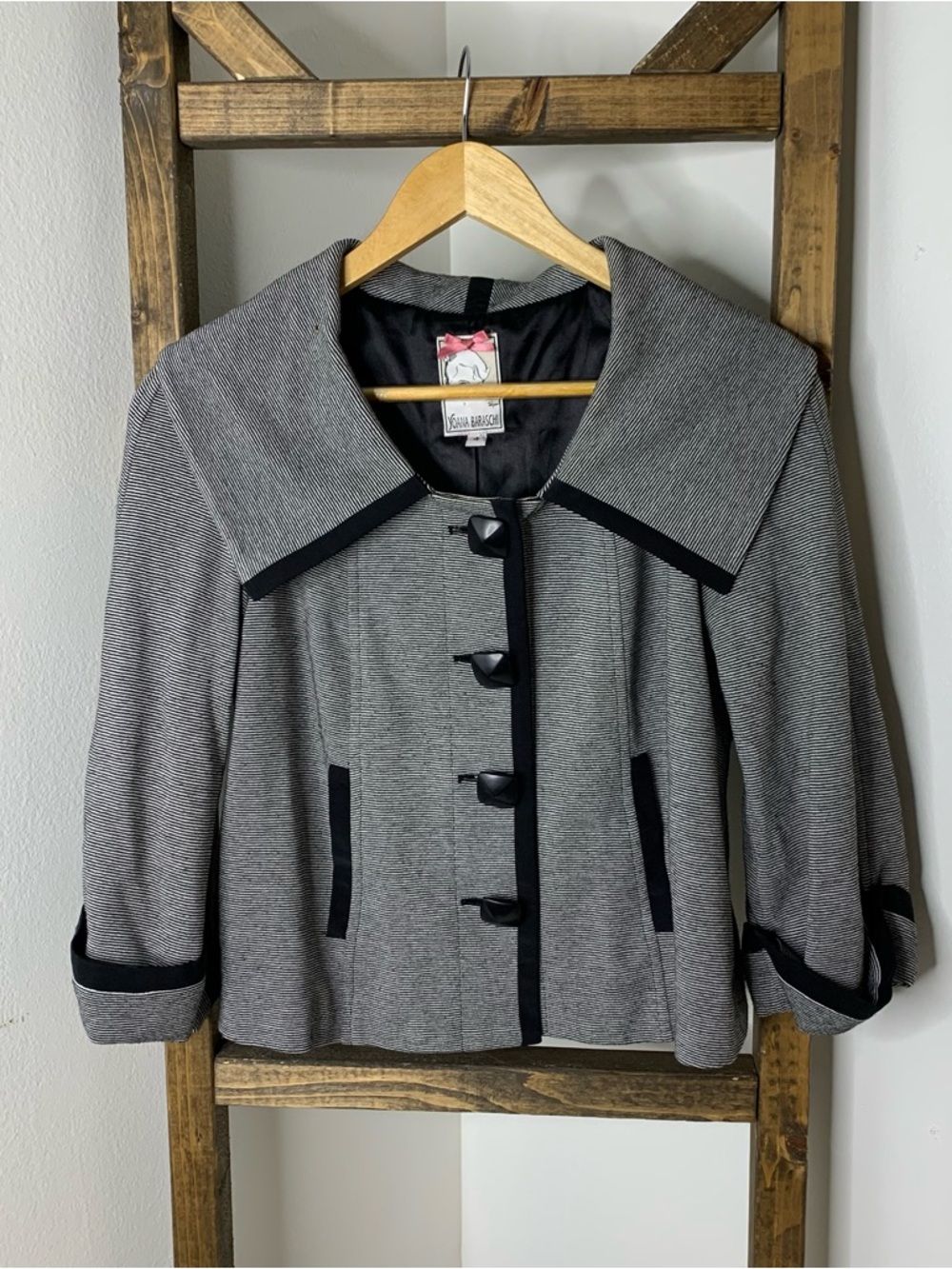 Yoana Baraschi Gray Jacket with Black Trim Size 4